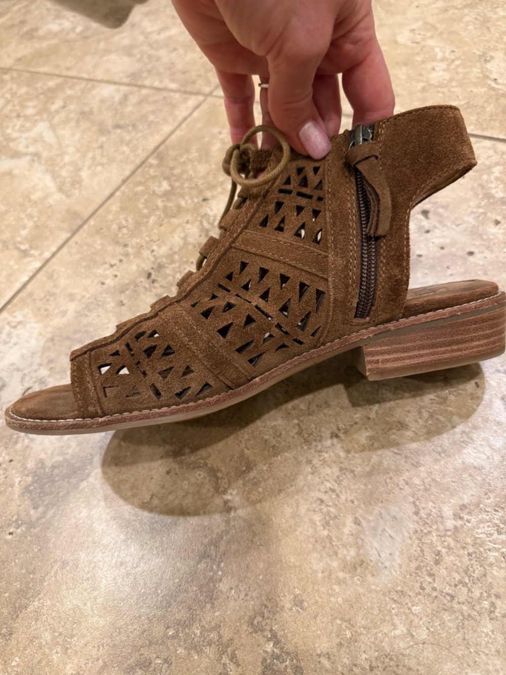 Sofft Brown Suede Laser-Cut Lace-Up Open Heel Sandal - Picture 7 of 11